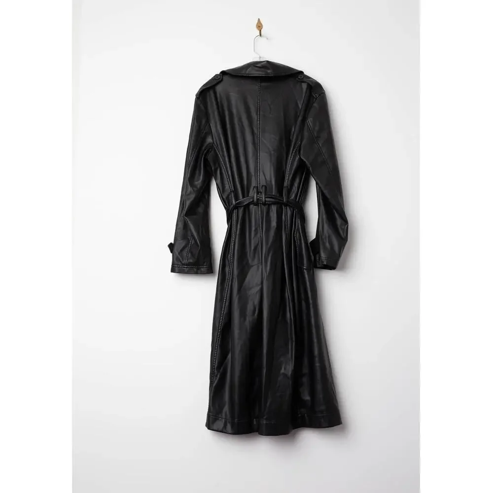 Derek Lam 10 Crosby x RTR Black Faux Leather Trench Coat